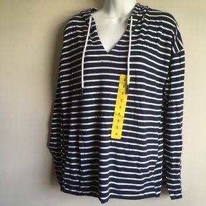 Buffalo navy/white, long sleeve hooded knit shirt size S